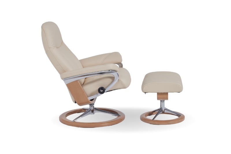 Stressless Consul Cream Large Recliner Chair and Stool