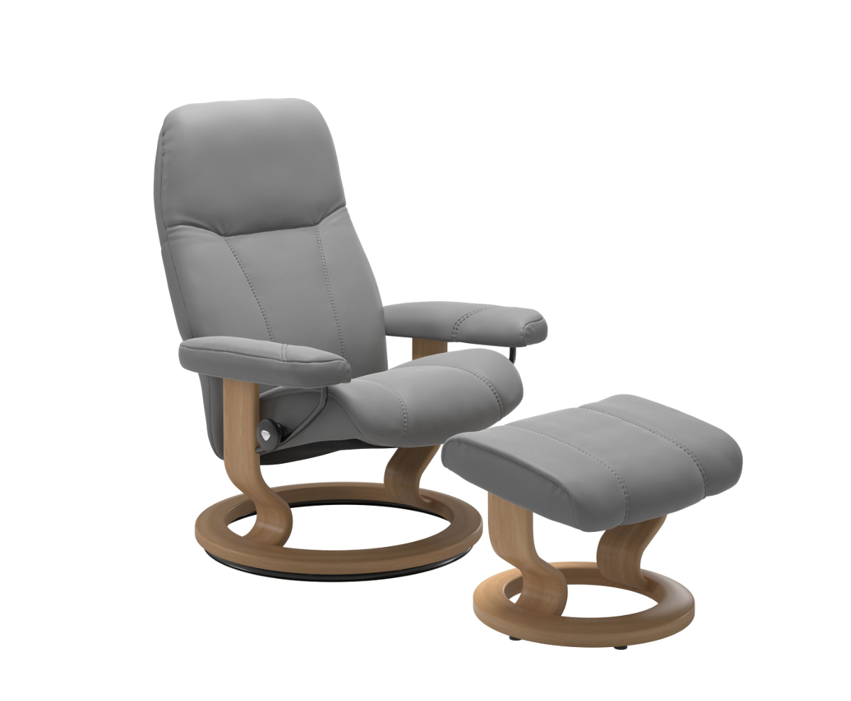 Stressless Consul Wild Dove Small Recliner Chair and Stool